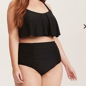 Black Flounce Bikini Top plus size 0X